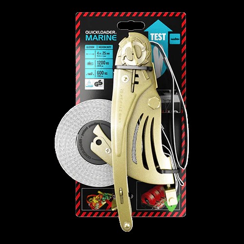 QUICKLOADER Retractable/Marine vodný Samonavíjajúci jednodielny popruh s račňou 1200 kg 4 m x 25 mm